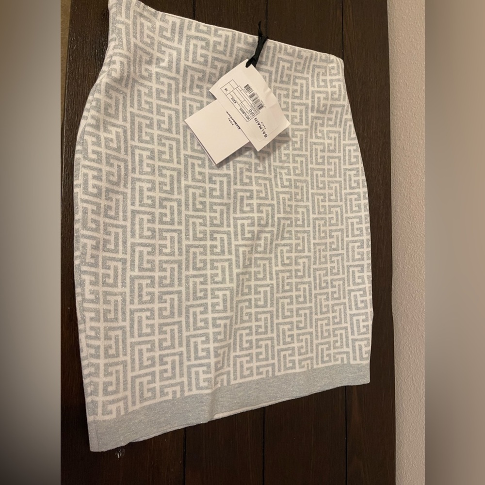 Blue and white Balmain Knit Mini Skirt